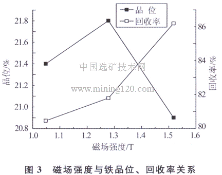 磁場強度與（yǔ）鐵品位、回收率關係