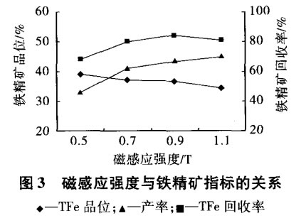 磁感應（yīng）強度與鐵精礦指標的關係